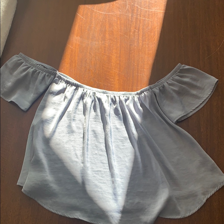 Grayish Blue Flowy Off The Shoulder Top
